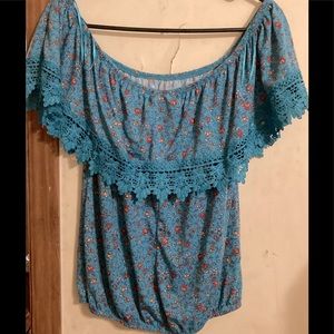 Off the shoulder floral print teal top